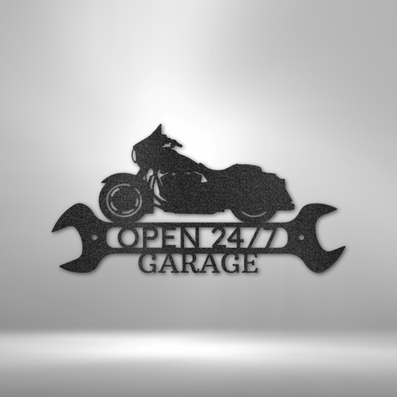 Open 24/7 Garage Steel Sign Laser Cut Powder Coated Home & Office Metal Wall Dec